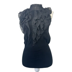 Tracy M Knit Sleeveless Top with Ruffles Mock Neck Black Cute Goth‎ Size M